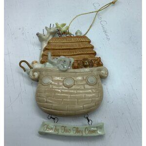 Noah's Ark Hanging Ornament With Animals "Two By Two They Came" Banner 4.5"‎